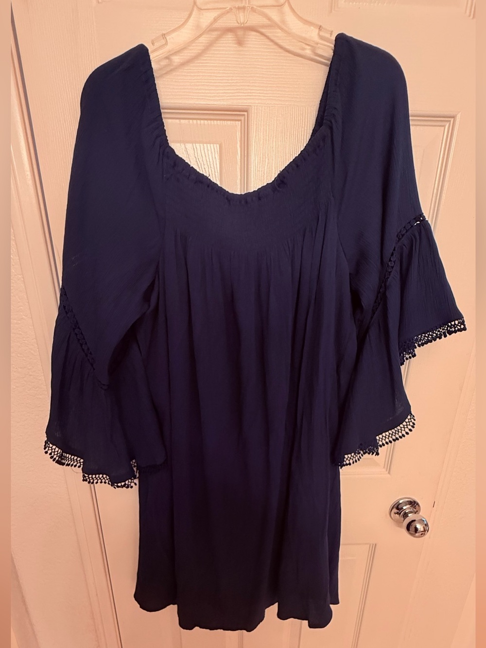 Women’s Navy Peasant Dress - Casual Boho 
Hippie Vacation